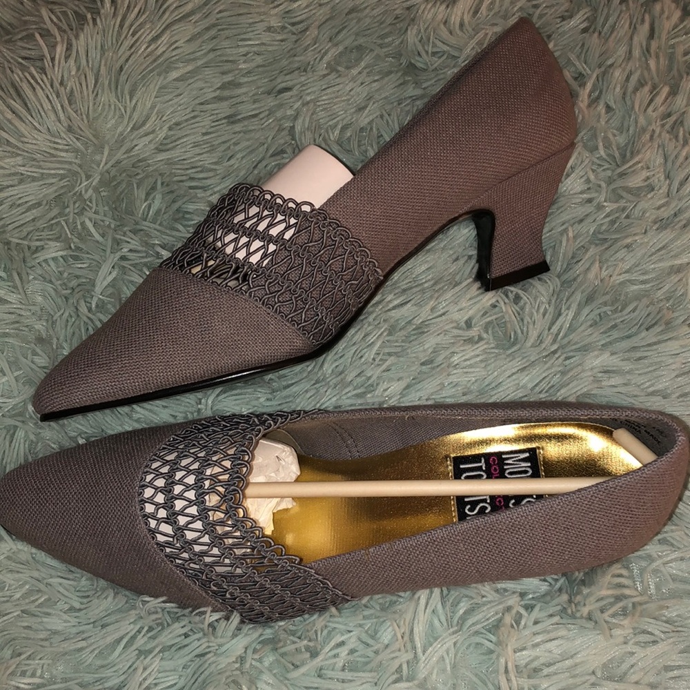 MOOTSIES TOOTSIES COLLECTION NEW GREY LINEN POINTED TOE WOVEN ELASTIC SHOES 8.5